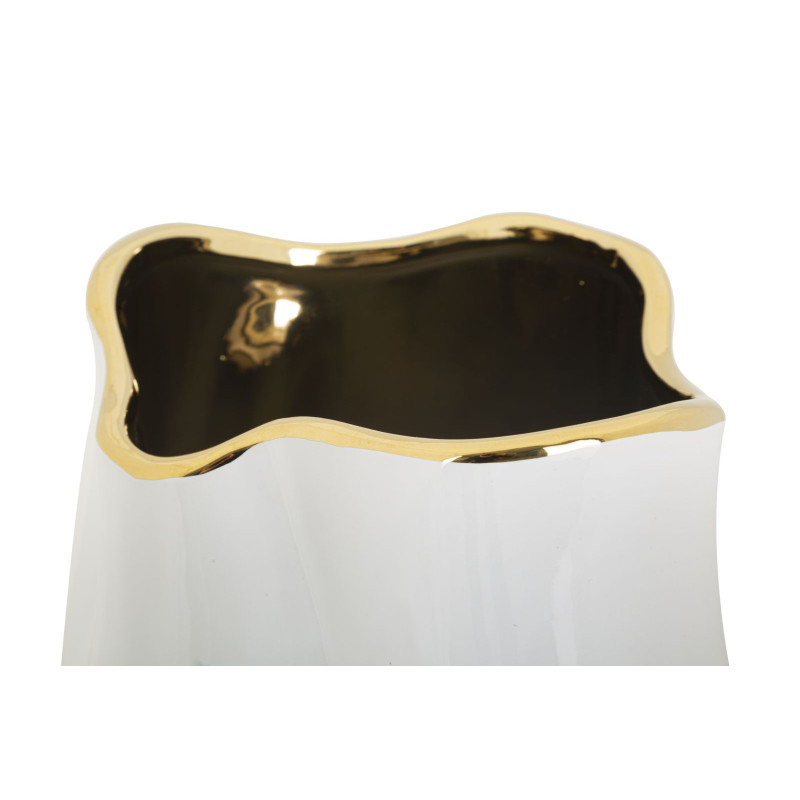 Vase moderne Rond Hauteur 35 cm en Céramique Doré Blanc Lux 