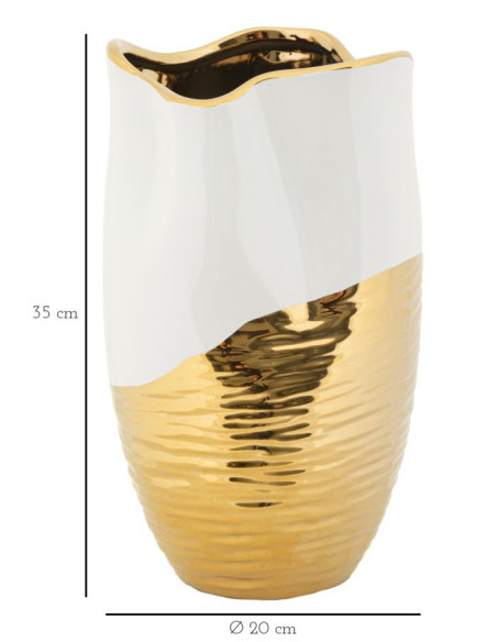 Vase moderne Rond Hauteur 35 cm en Céramique Doré Blanc Lux 