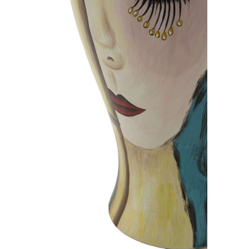 Vase moderne XL Visage abstrait Rond Hauteur 50 cm en Céramique Bleu Beige Art Face 