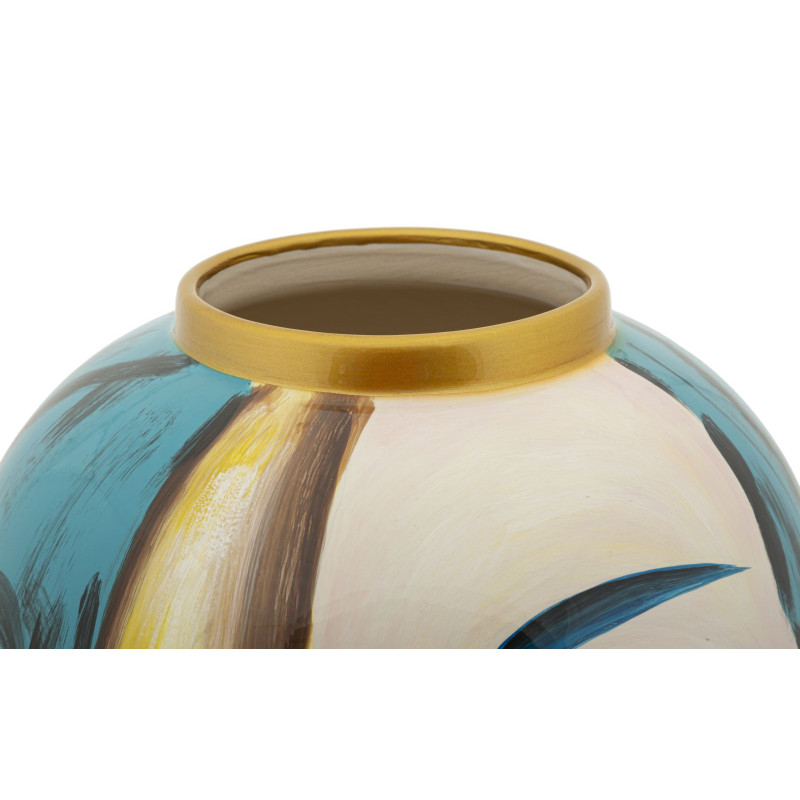 Vase moderne XL Visage abstrait Rond Hauteur 50 cm en Céramique Bleu Beige Art Face 