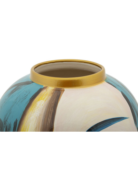 Vase moderne XL Visage abstrait Rond Hauteur 50 cm en Céramique Bleu Beige Art Face 