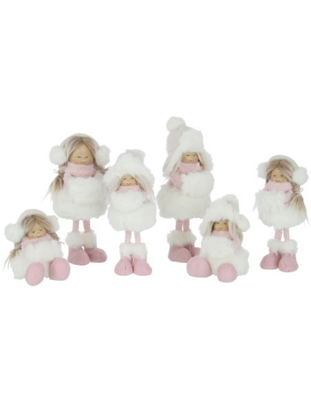 Décoration de Noël XL Fillettes debouts 35 cm en Polyester Blanc Rose (Lot de 2) - 2