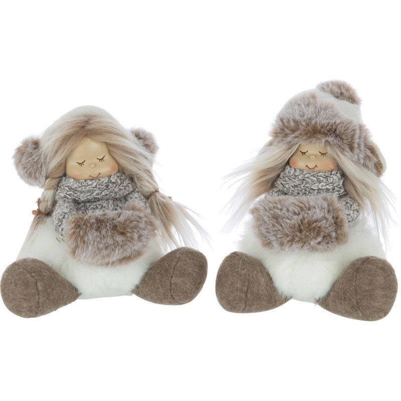 Décoration de Noël Fillettes assises 15 cm en Polyester Blanc Marron (Lot de 2) - 1