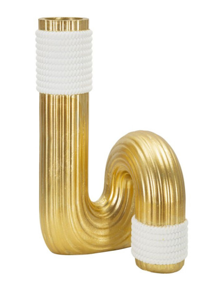 Vase design original Tuyau Hauteur 25 cm en Résine Doré Blanc Bann 