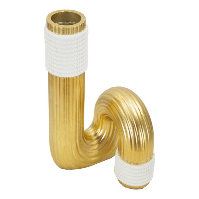 Vase design original Tuyau Hauteur 25 cm en Résine Doré Blanc Bann 