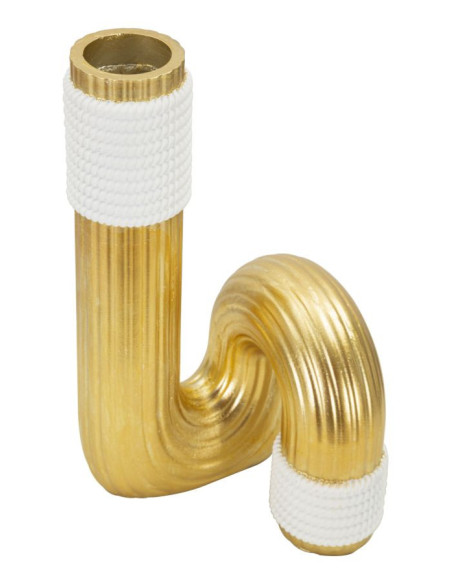 Vase design original Tuyau Hauteur 25 cm en Résine Doré Blanc Bann 