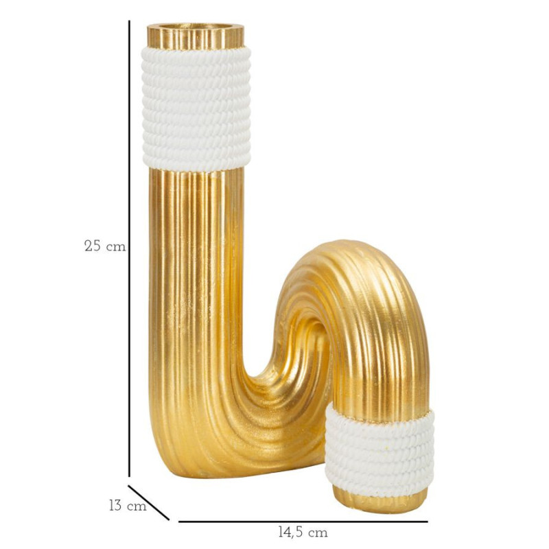 Vase design original Tuyau Hauteur 25 cm en Résine Doré Blanc Bann 