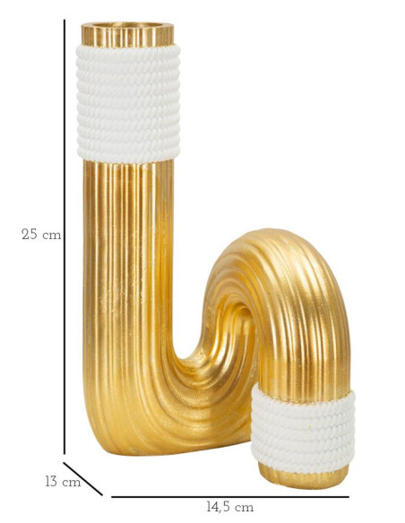 Vase design original Tuyau Hauteur 25 cm en Résine Doré Blanc Bann 