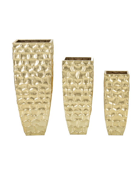 Vase moderne chic XXL Carré en Métal Doré Glody (Lot de 3) 