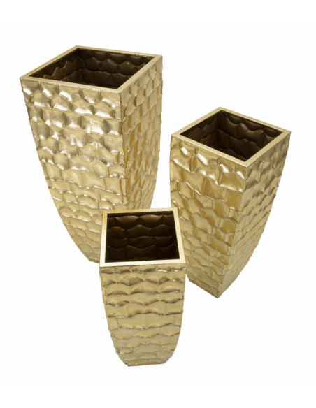 Vase moderne chic XXL Carré en Métal Doré Glody (Lot de 3) 