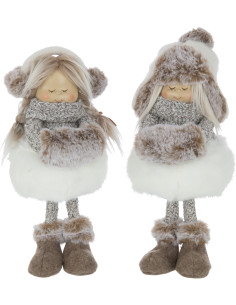 Décoration de Noël XL Fillettes debouts 35 cm en Polyester Blanc Marron (Lot de 2) - 1