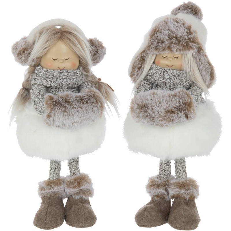 Décoration de Noël XL Fillettes debouts 35 cm en Polyester Blanc Marron (Lot de 2) - 1