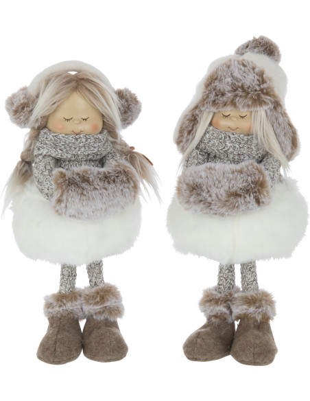 Décoration de Noël XL Fillettes debouts 35 cm en Polyester Blanc Marron (Lot de 2) - 1