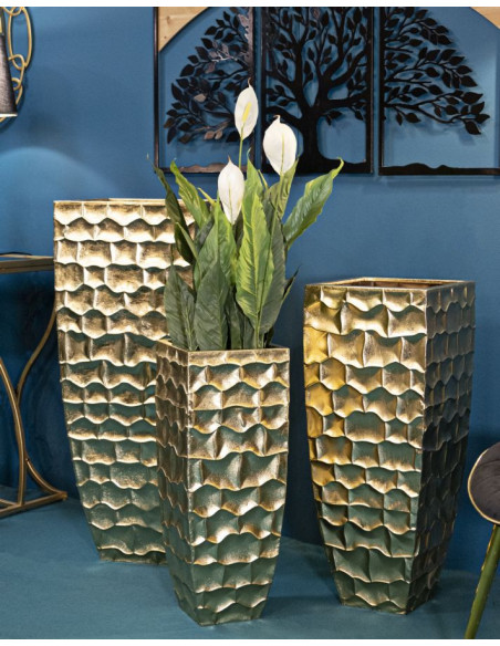 Vase moderne chic XXL Carré en Métal Doré Glody (Lot de 3) 