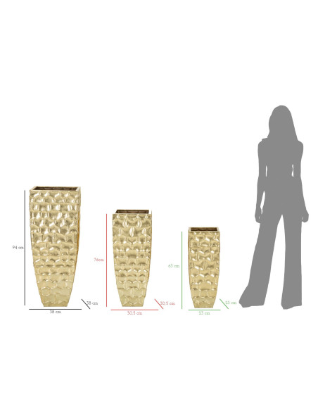 Vase moderne chic XXL Carré en Métal Doré Glody (Lot de 3) 