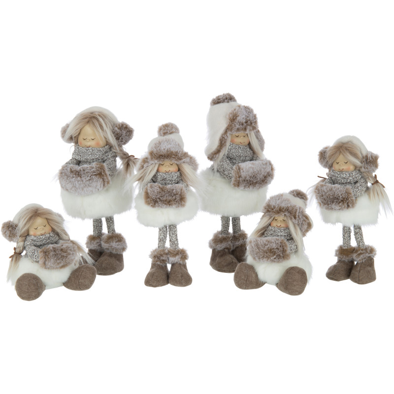 Décoration de Noël XL Fillettes debouts 35 cm en Polyester Blanc Marron (Lot de 2) - 2