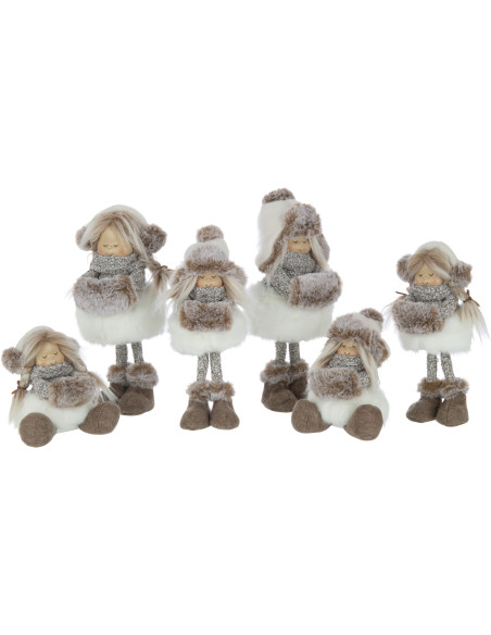 Décoration de Noël XL Fillettes debouts 35 cm en Polyester Blanc Marron (Lot de 2) - 2