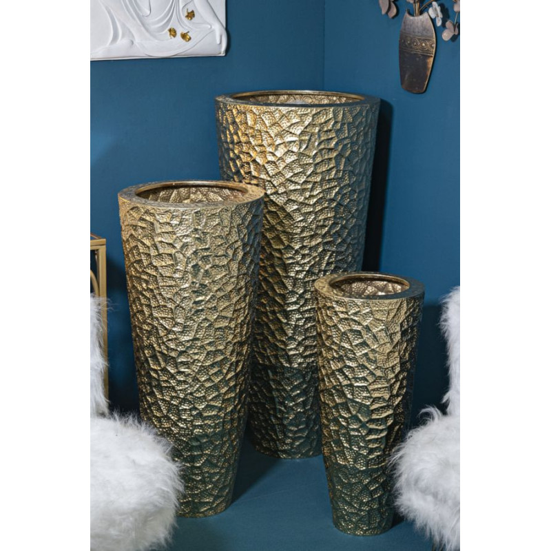 Vase moderne chic XXL Rond en Métal Doré Glasy (Lot de 3) 