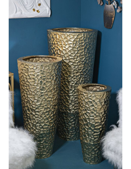 Vase moderne chic XXL Rond en Métal Doré Glasy (Lot de 3) 
