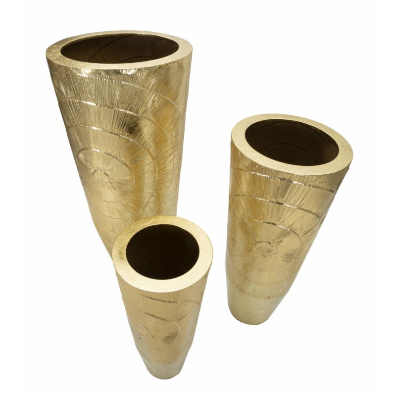 Vase moderne chic XXL Rond en Métal Doré Goldely (Lot de 3) 