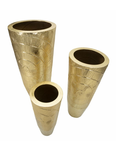 Vase moderne chic XXL Rond en Métal Doré Goldely (Lot de 3) 