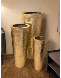 Vase moderne chic XXL Rond en Métal Doré Goldely (Lot de 3) - 1 2
