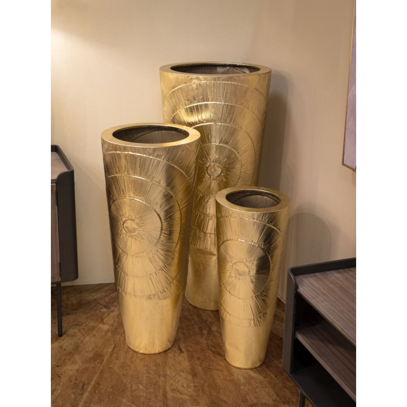 Vase moderne chic XXL Rond en Métal Doré Goldely (Lot de 3) 