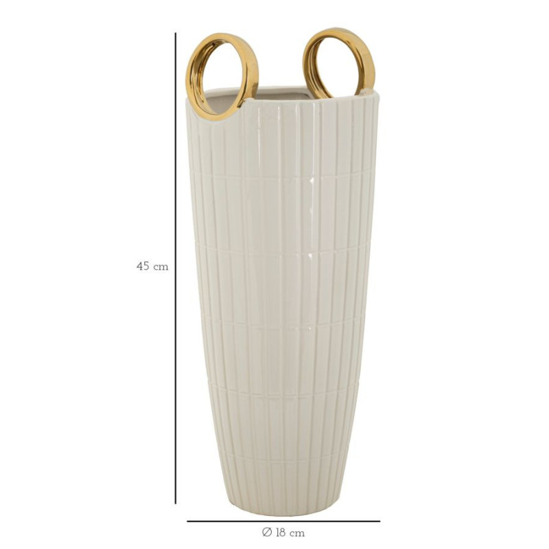 Vase original XL Panier avec anses Rond Hauteur 45 cm en Céramique Blanc Doré Shopping 