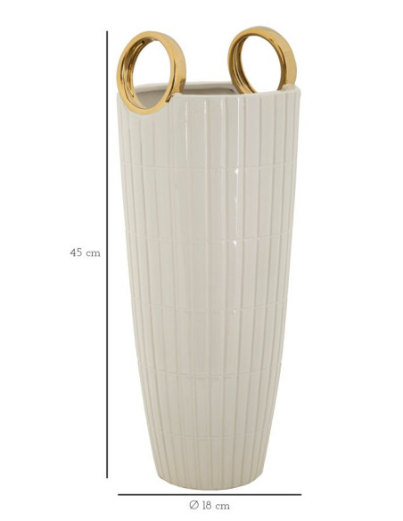Vase original XL Panier avec anses Rond Hauteur 45 cm en Céramique Blanc Doré Shopping 