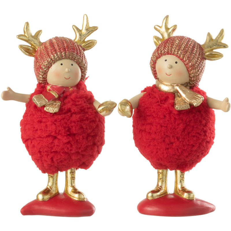 Décoration de Noël Enfant avec bois 15 cm en Résine Rouge Doré (Lot de 2) - 1