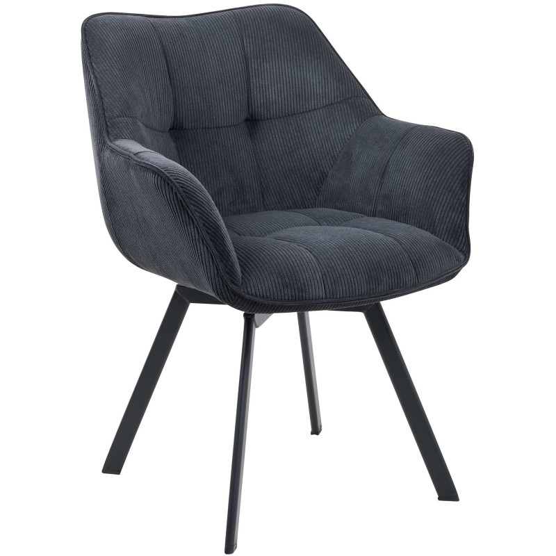 Fauteuil de table Hortense en Velours côtelé Noir Métal Noir - 1