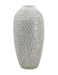 Vase moderne Rond Hauteur 43 cm en Résine Doré Blanc Motif vagues Wave 