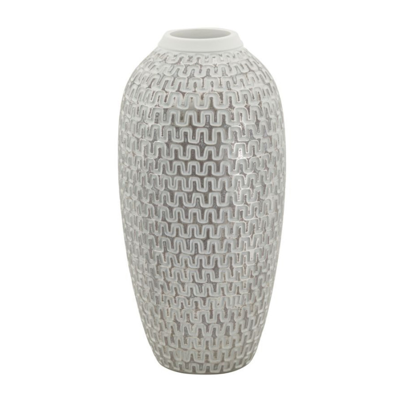 Vase moderne Rond Hauteur 43 cm en Résine Doré Blanc Motif vagues Wave 
