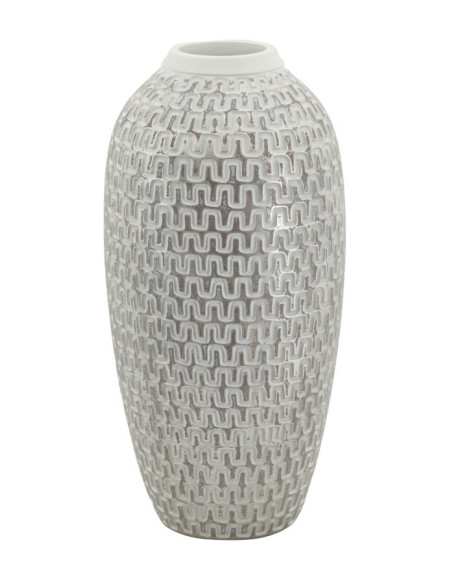 Vase moderne Rond Hauteur 43 cm en Résine Doré Blanc Motif vagues Wave 