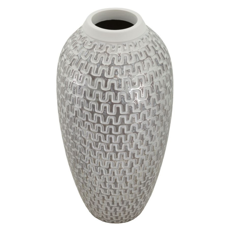 Vase moderne Rond Hauteur 43 cm en Résine Doré Blanc Motif vagues Wave 