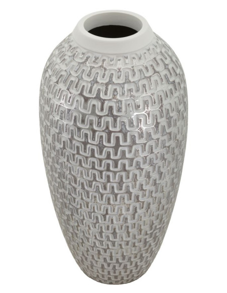 Vase moderne Rond Hauteur 43 cm en Résine Doré Blanc Motif vagues Wave 