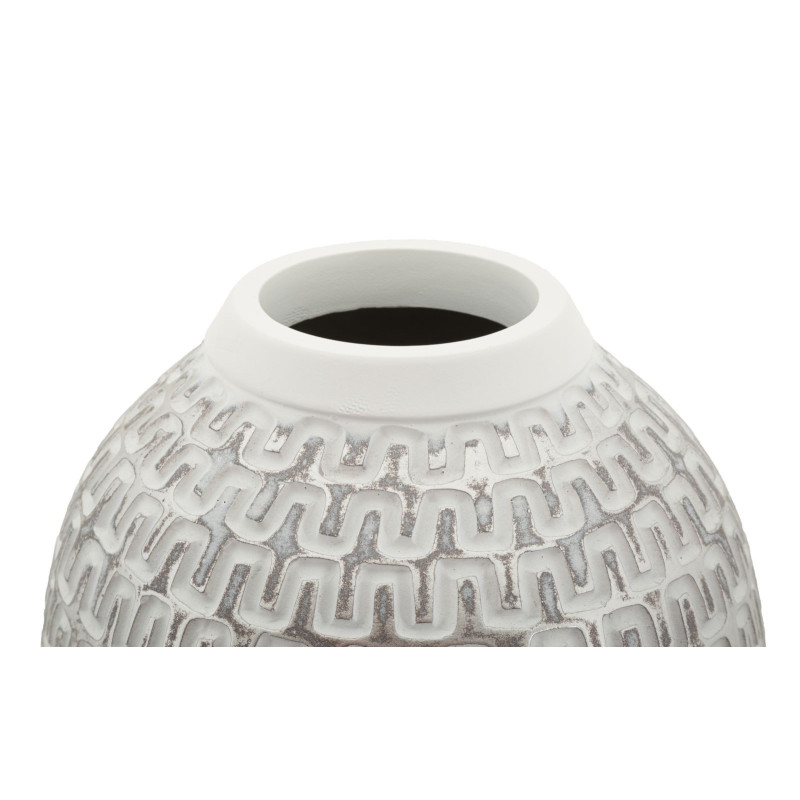Vase moderne Rond Hauteur 43 cm en Résine Doré Blanc Motif vagues Wave 