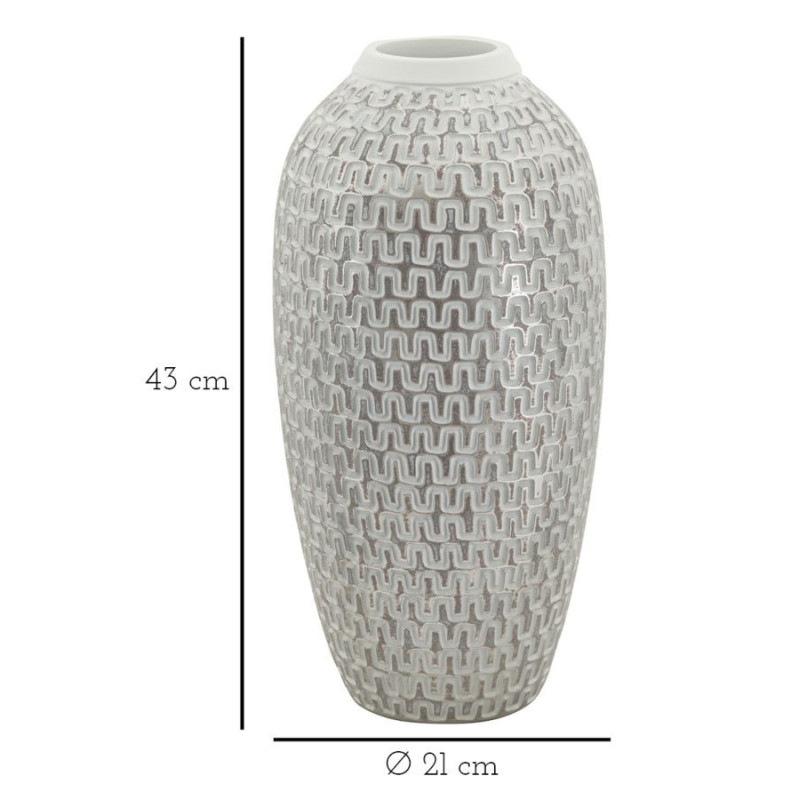 Vase moderne Rond Hauteur 43 cm en Résine Doré Blanc Motif vagues Wave 
