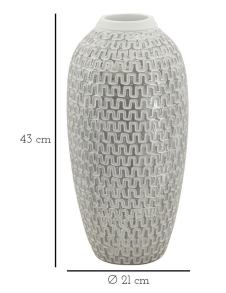 Vase moderne Rond Hauteur 43 cm en Résine Doré Blanc Motif vagues Wave 