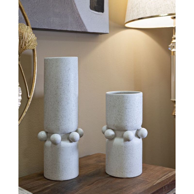 Vase moderne Cylindrique Hauteur 41 cm en Céramique Beige Bubbles 