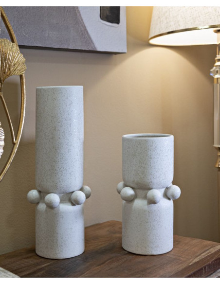 Vase moderne Cylindrique Hauteur 41 cm en Céramique Beige Bubbles 