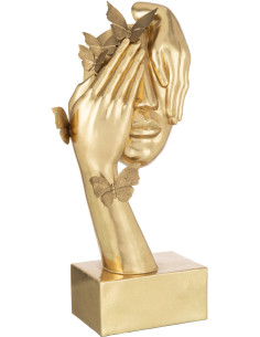 Statue visage femme doré sur socle avec Papillons H54 cm - 1