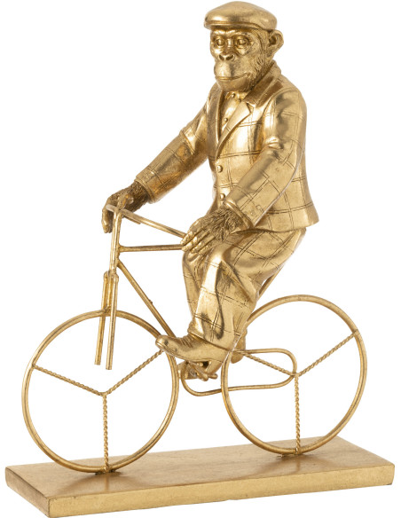 Statue déco dorée Singe à vélo 26x35 - 1