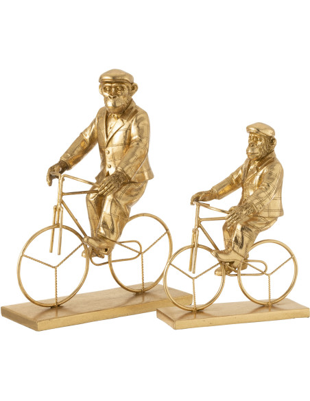 Statue déco dorée Singe à vélo 26x35 - 2