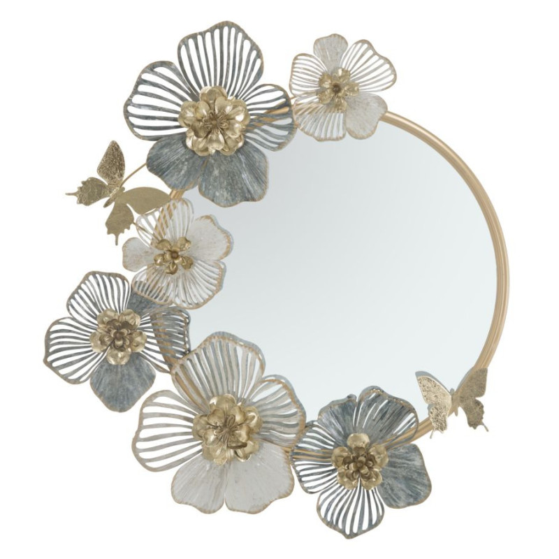 Miroir mural original Fleurs Rond 63x70 en Métal Doré Amy 