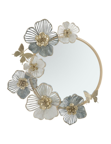 Miroir mural original Fleurs Rond 63x70 en Métal Doré Amy 
