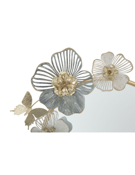 Miroir mural original Fleurs Rond 63x70 en Métal Doré Amy 