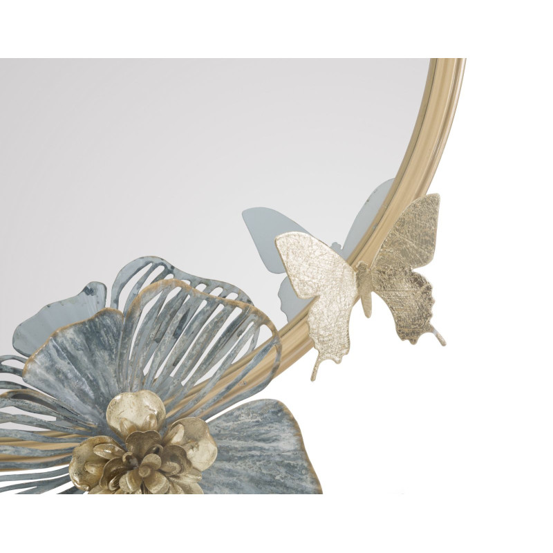 Miroir mural original Fleurs Rond 63x70 en Métal Doré Amy 