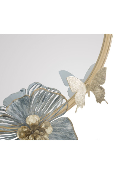 Miroir mural original Fleurs Rond 63x70 en Métal Doré Amy 