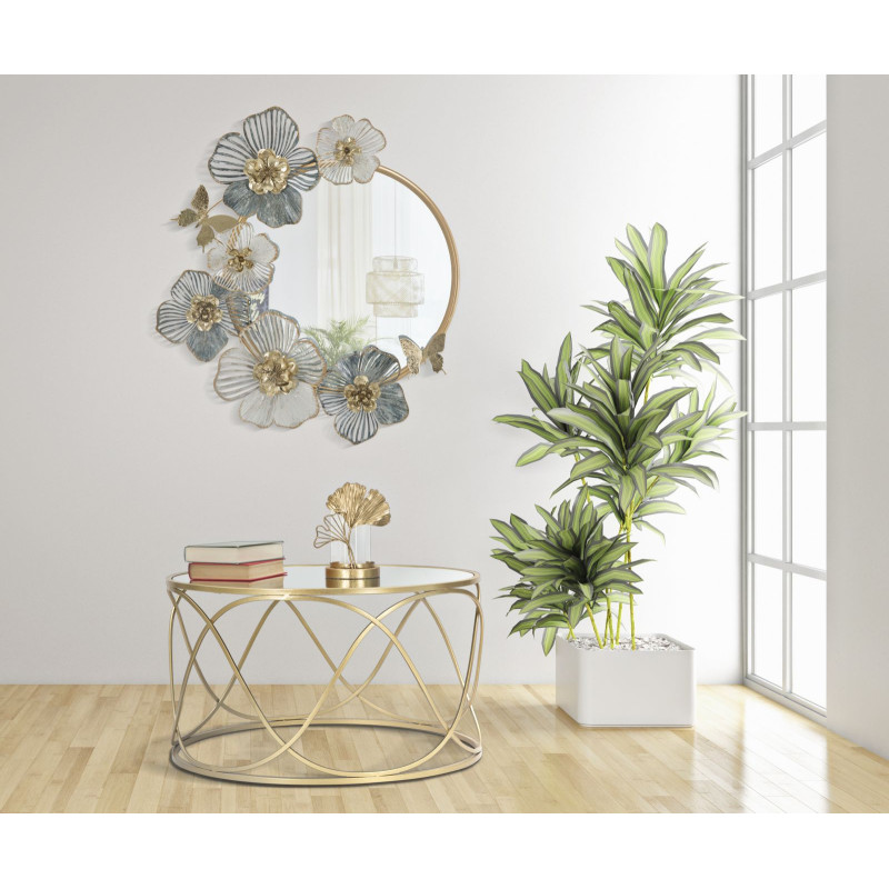 Miroir mural original Fleurs Rond 63x70 en Métal Doré Amy 